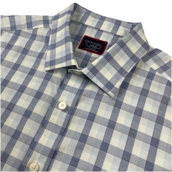 Untuckit Men’s Long Sleeve Button Up Blue White Windowpane Plaid- M - Picture 3 of 9